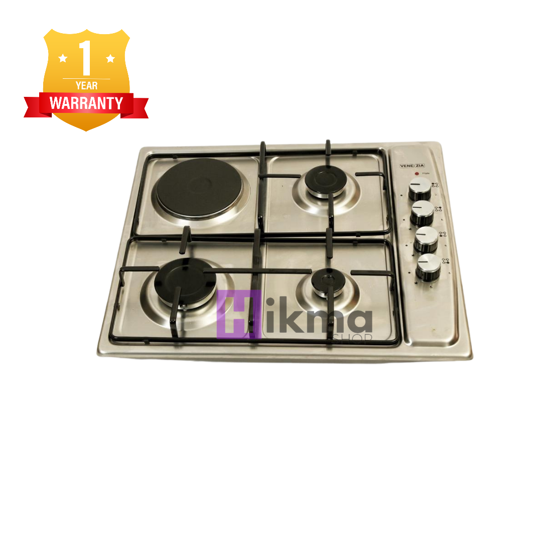 Plaque de Cuisson 3 Feux – Gaz + 1 Électrique – 60 cm – Inox venezia